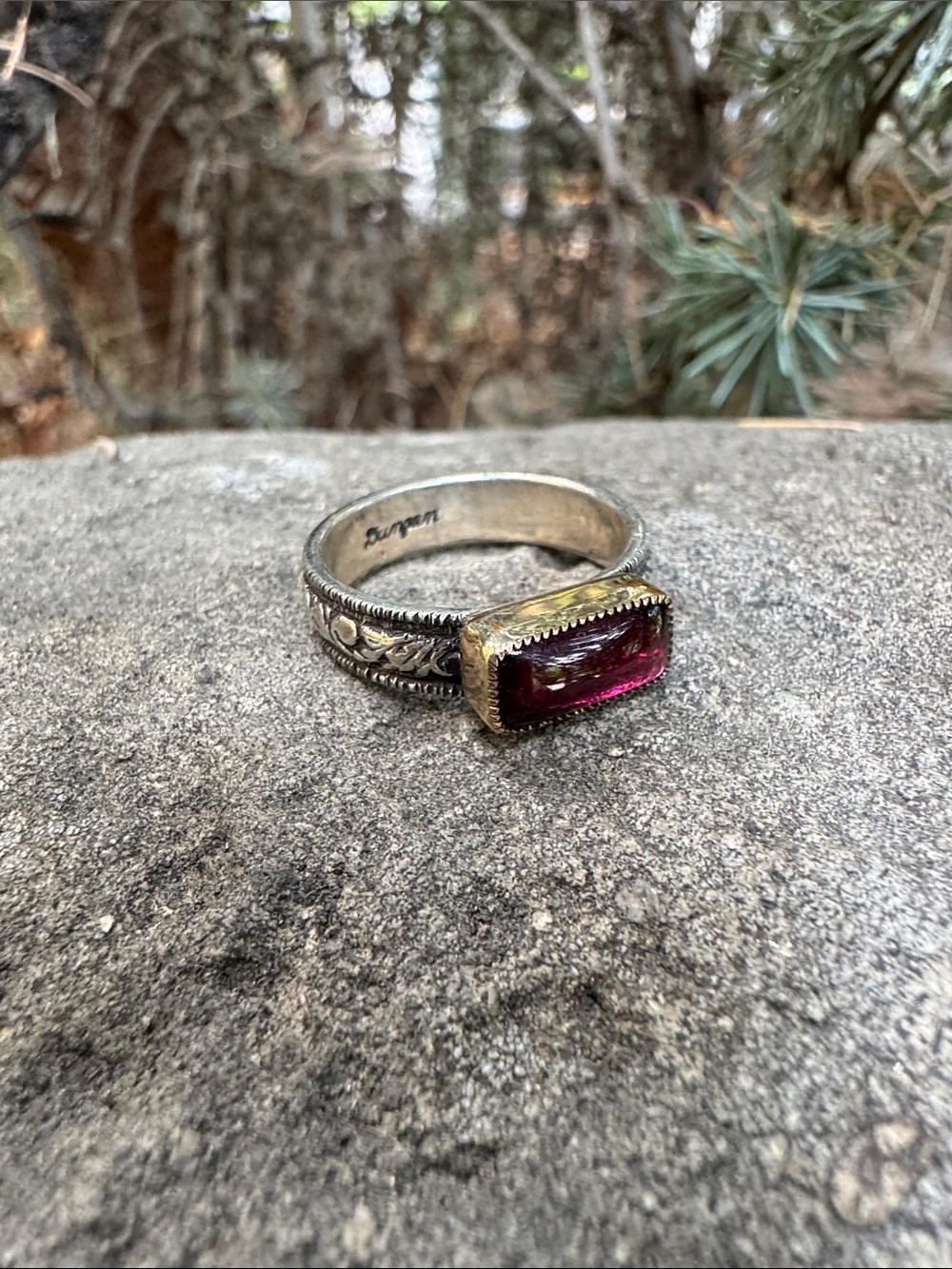 Sundance Silver Ring with Deep Pink Rectangular Stone. Chris Dungan designed - Picture 3 of 3
